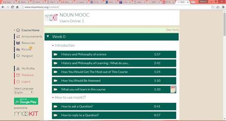 Snapshot of the mooKIT Platform of NOUN MOOC